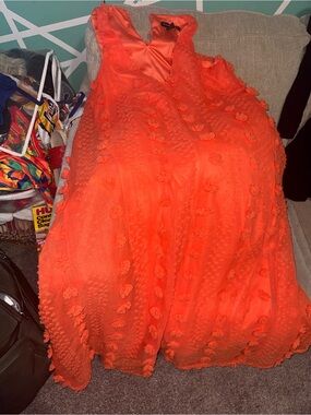 Ashley Stewart Coral Orange Textured Sleeveless Dress